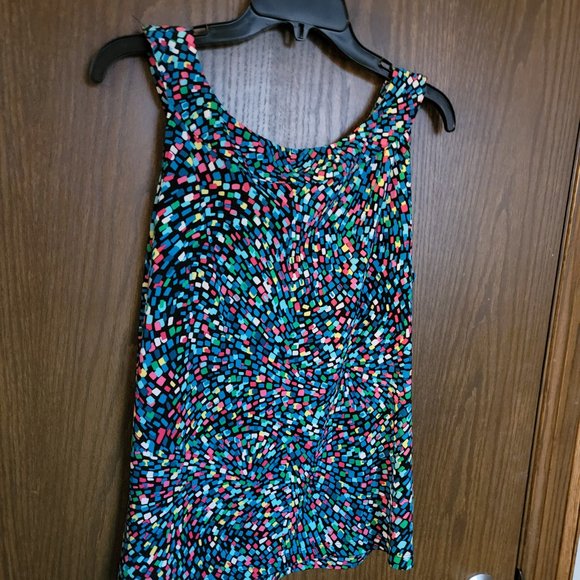 Calvin Klein Geometric Print Matte Jersey Pleat Crew Neck Sleeveless Top Size L - Picture 8 of 16